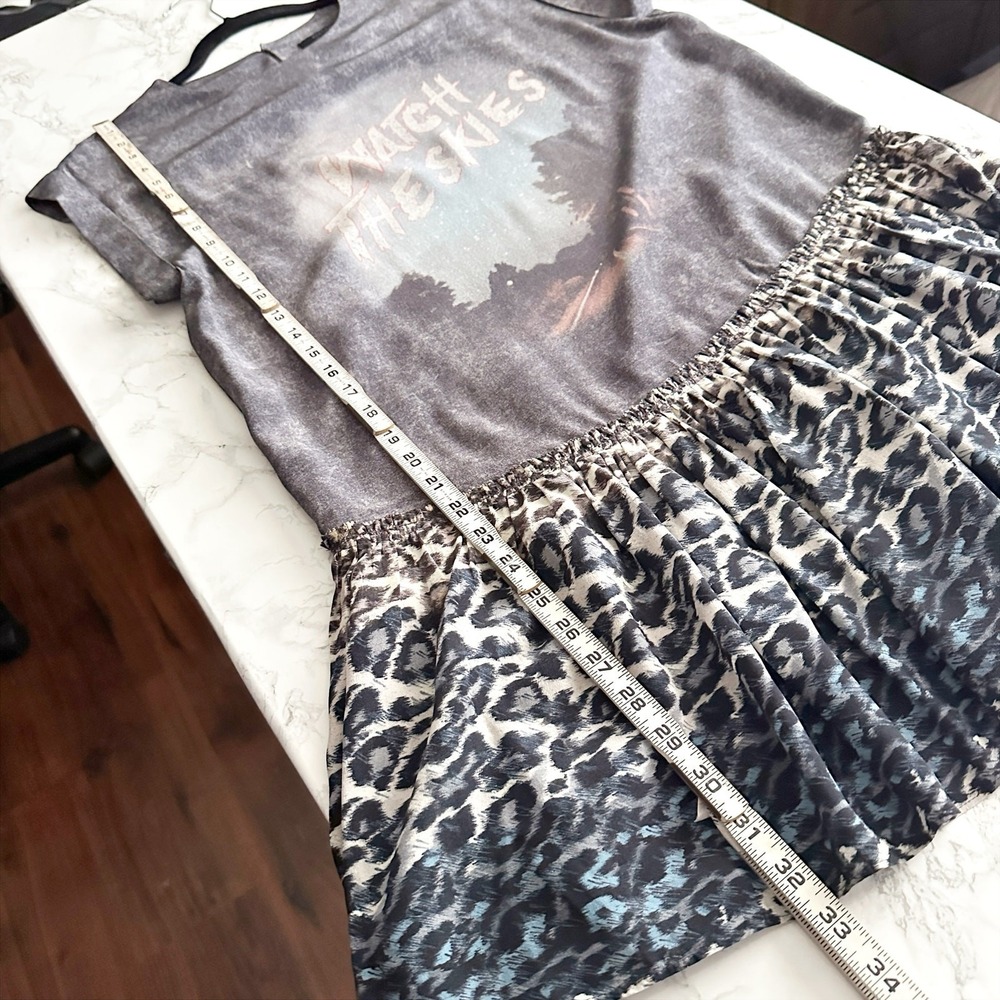 ALLSAINTS Watch the Skies Gray Silk Mini Dress Leopard Hem Women's US Size 6 - Picture 12 of 12
